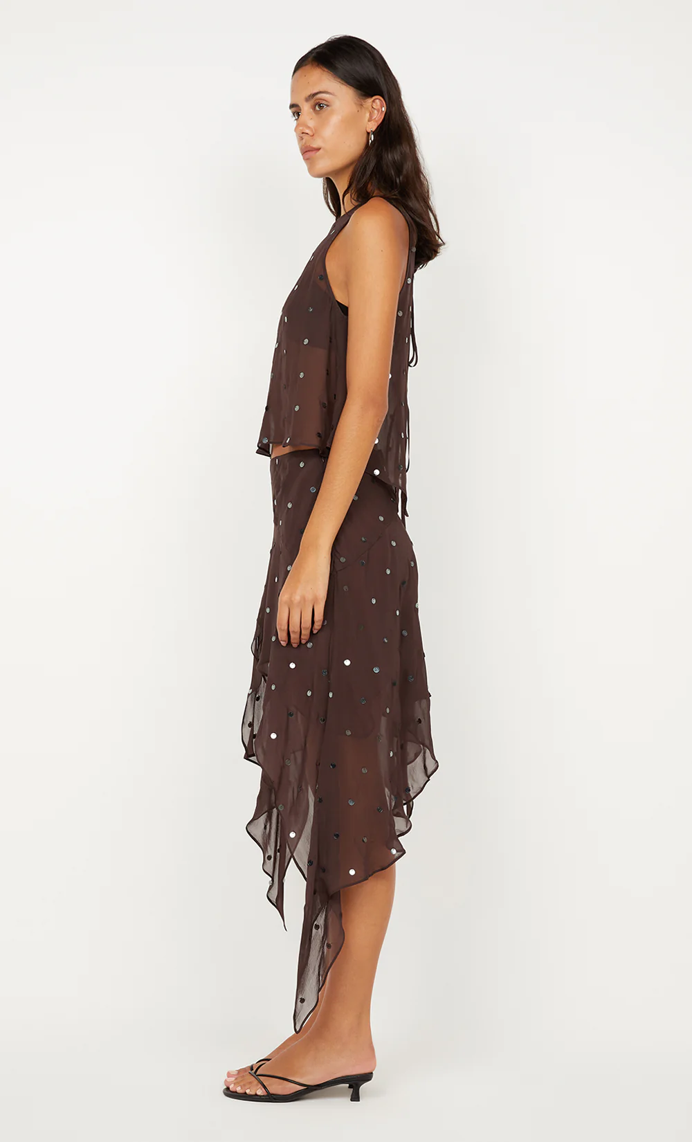 ARIELLE ASYM SKIRT - DARK CHOC SEQUIN - Image 3