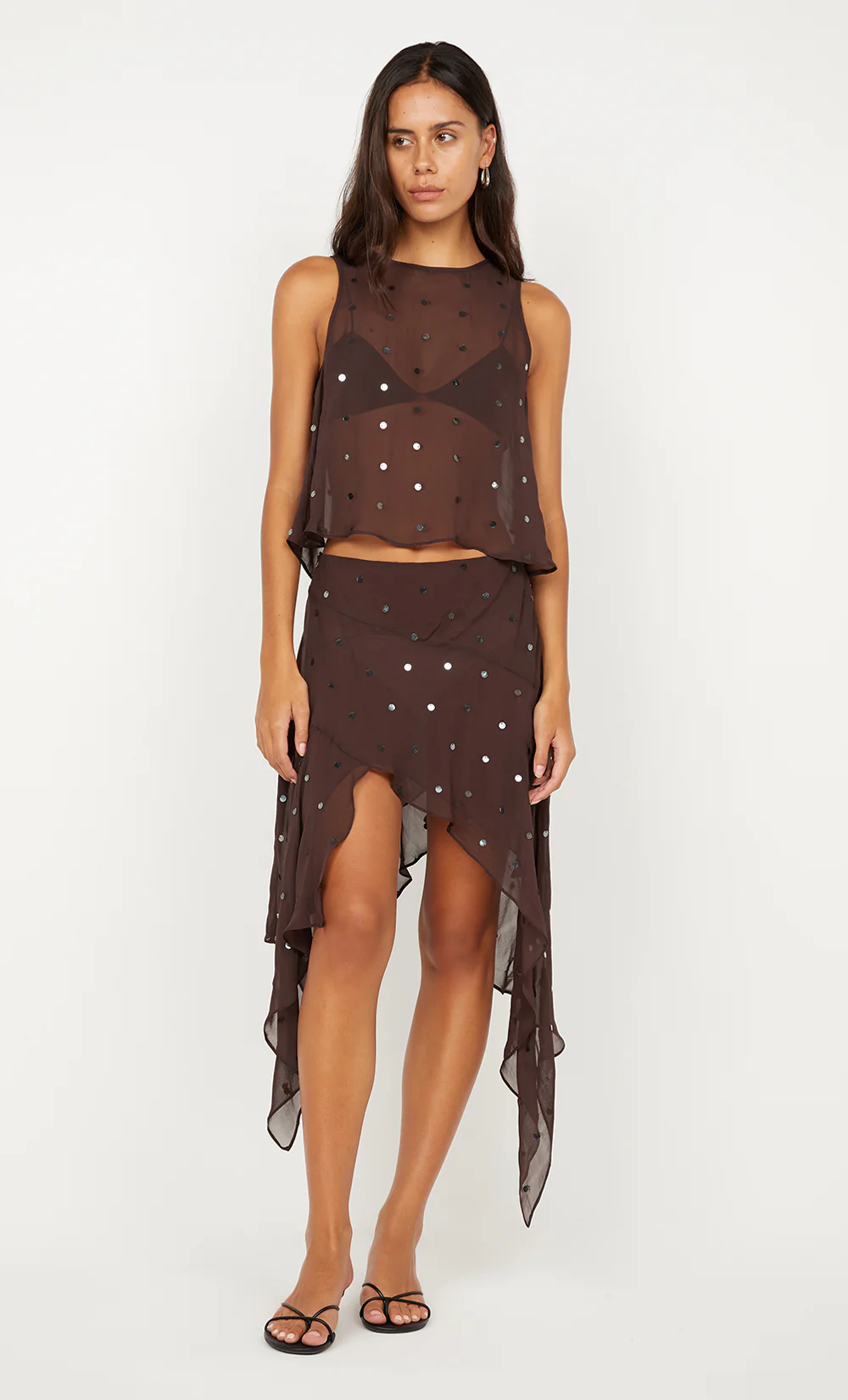 ARIELLE ASYM SKIRT - DARK CHOC SEQUIN - Image 4