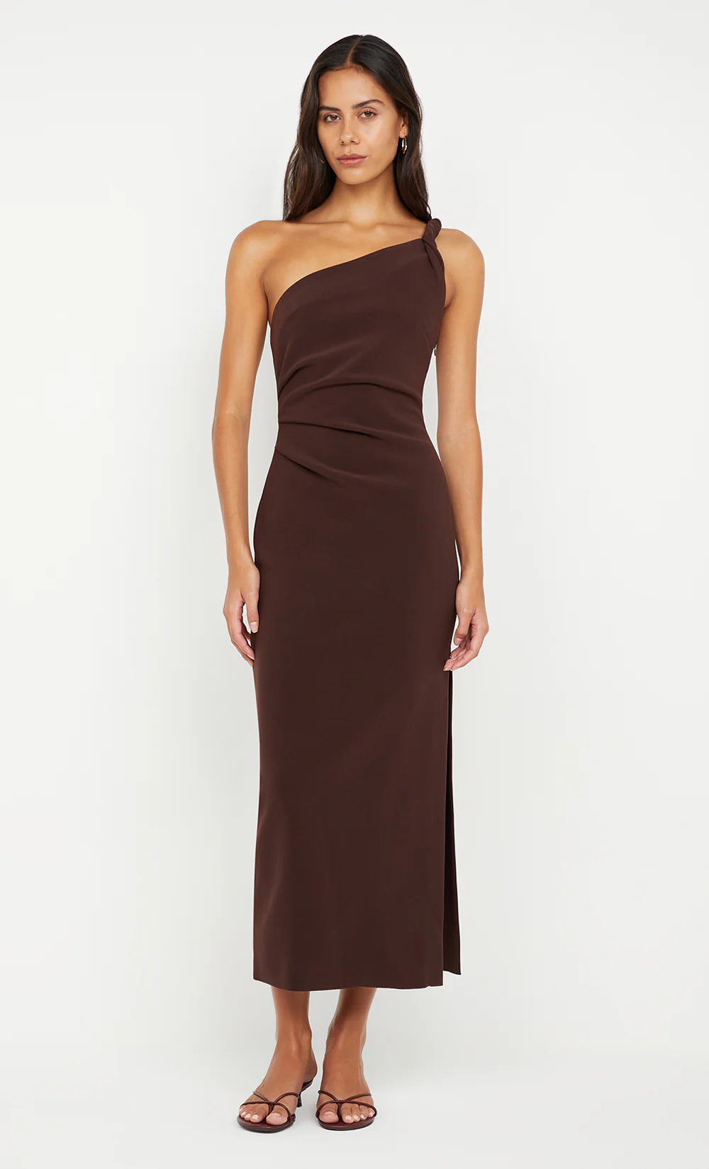 ARIVEN ASYM MIDI DRESS - DARK CHOCOLATE - Image 3