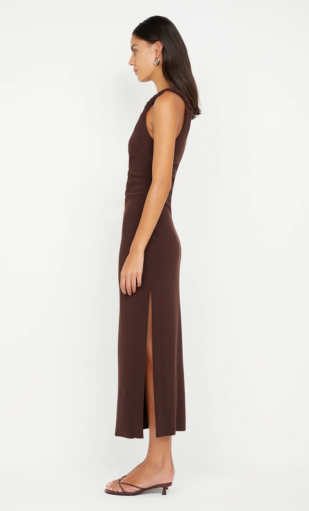 ARIVEN ASYM MIDI DRESS - DARK CHOCOLATE - Image 4