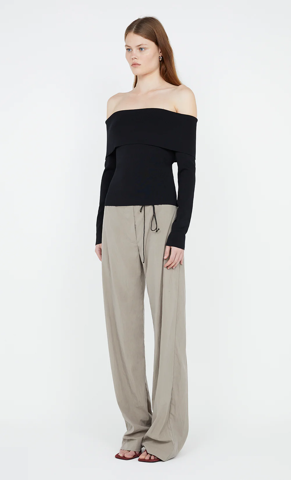 ILORA KNIT BANDEAU LONG SLEEVE TOP - BLACK - Image 3