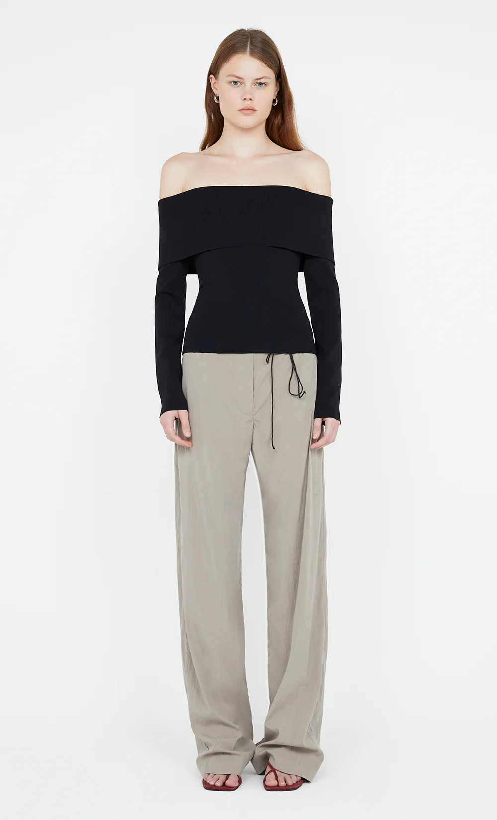 ILORA KNIT BANDEAU LONG SLEEVE TOP - BLACK - Image 5