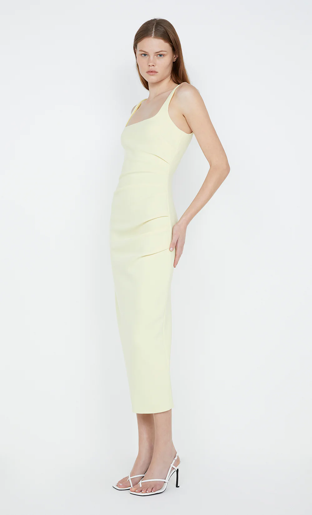 KARINA TUCK MIDI DRESS - LEMON - Image 4
