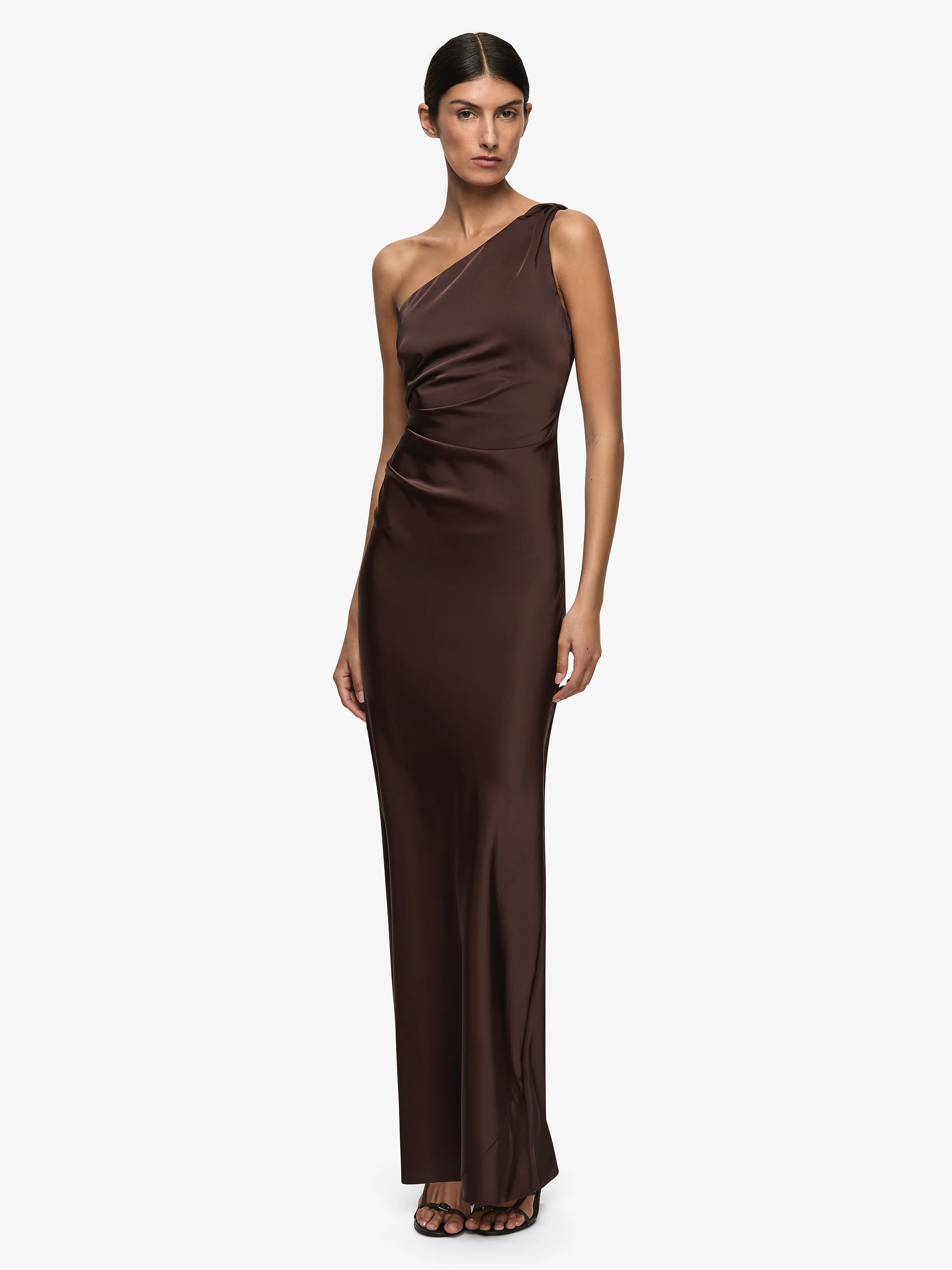 LUNETTA ASYM DRESS - DARK CHOCOLATE - Image 3