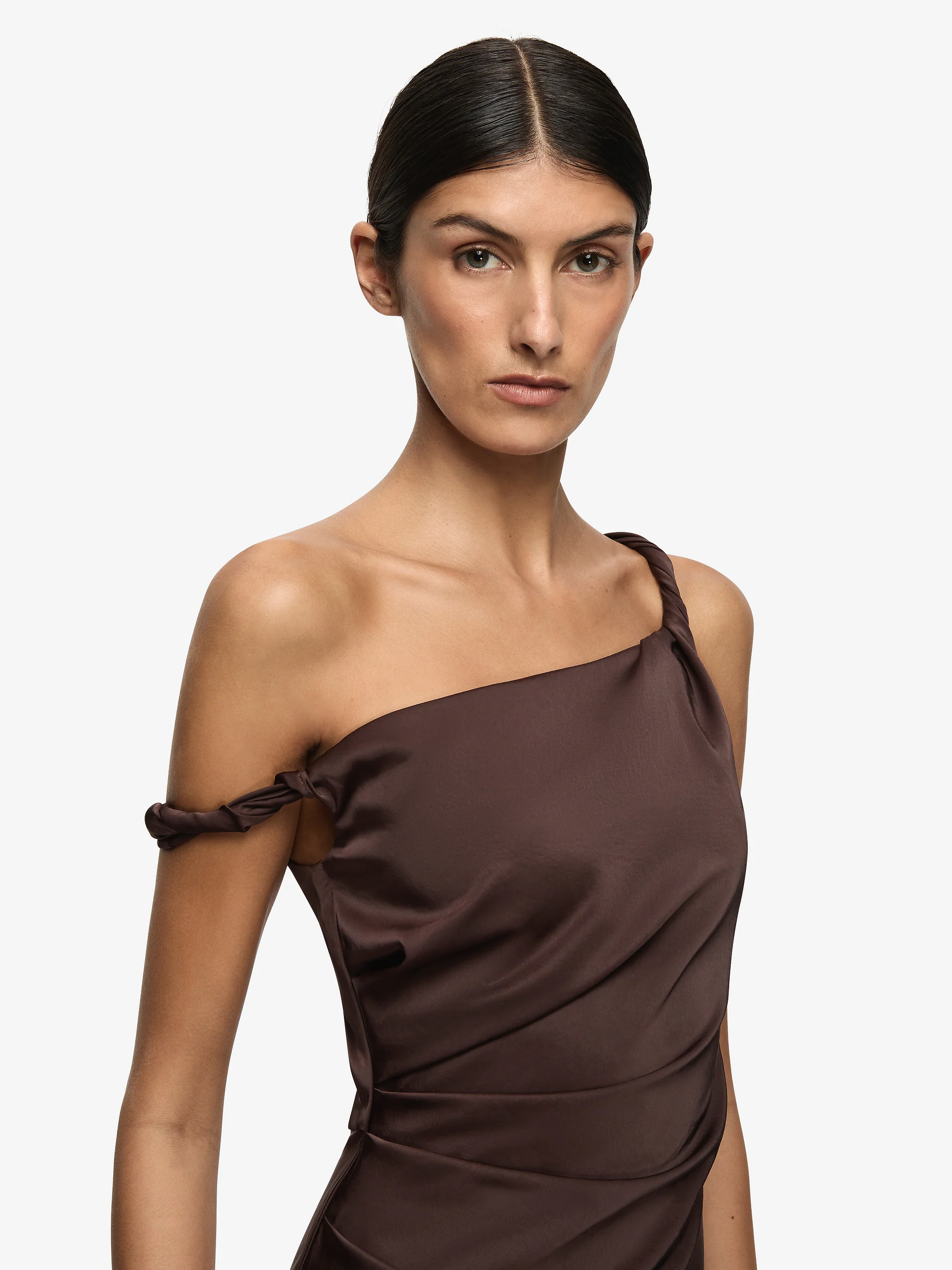LUNETTA TWIST STRAP DRESS - DARK CHOCOLATE - Image 4