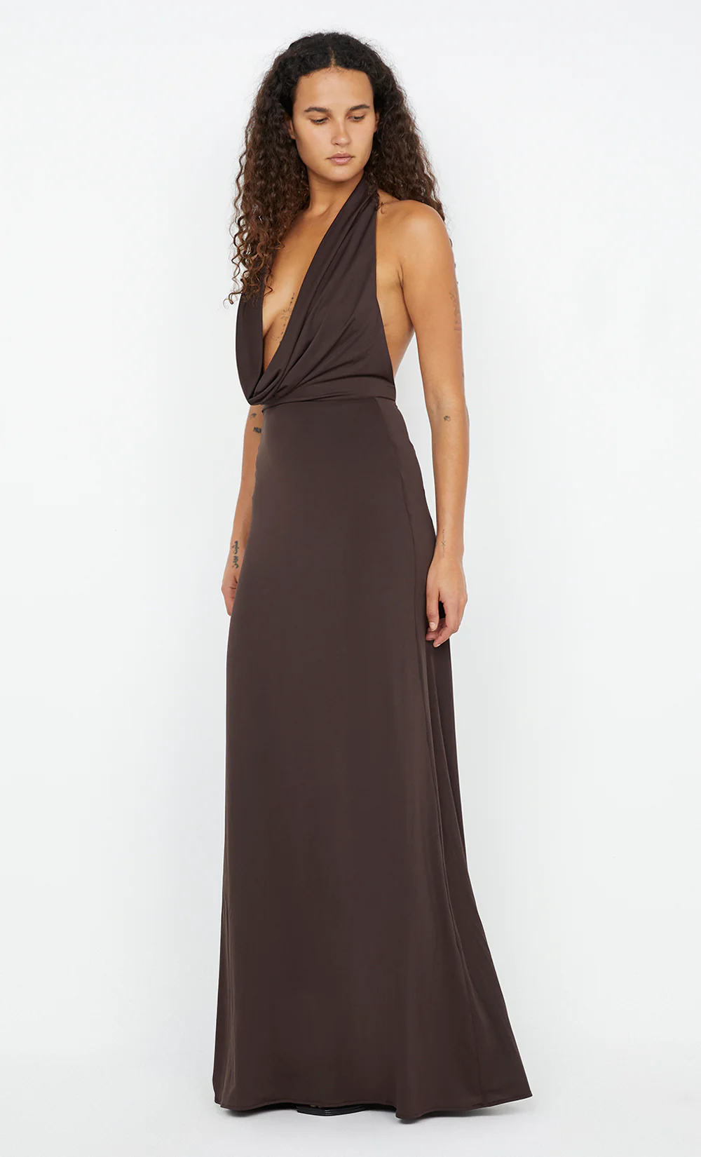 NESSIE COWL NECK MAXI DRESS - DARK CHOCOLATE - Image 3