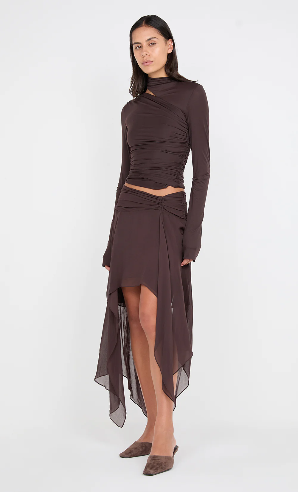 NESSIE LONG SLEEVE TOP - DARK CHOCOLATE - Image 5
