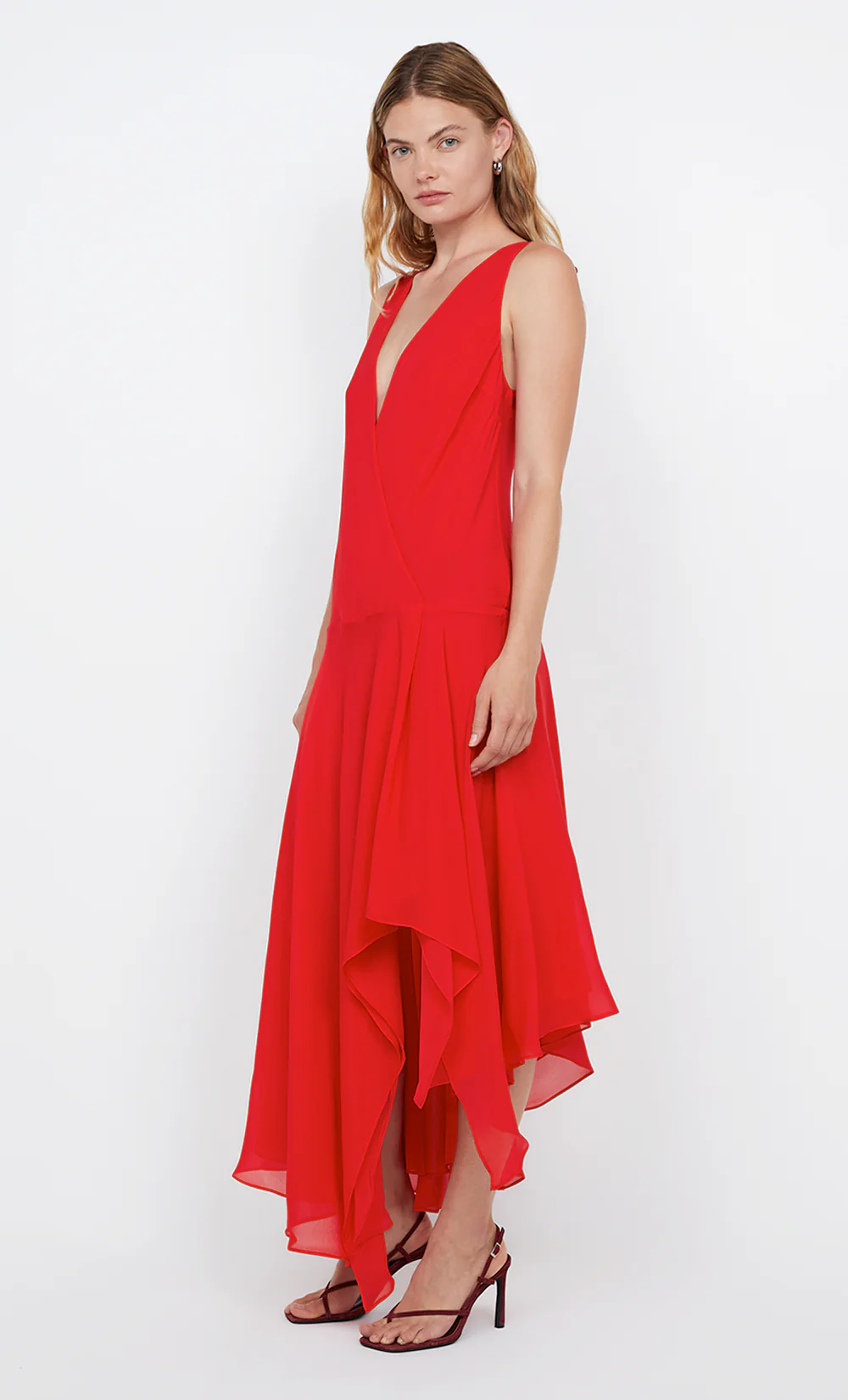 RHONE WRAP ASYM DRESS - CHILLI - Image 3